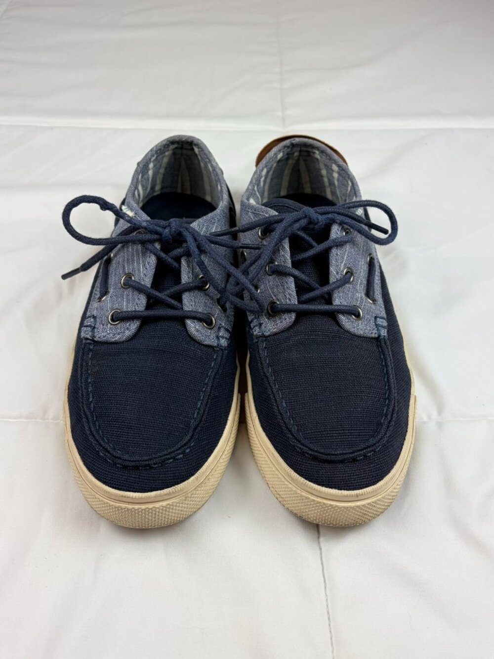 Toms Slip On Boat Shoes "Dorado" Navy Blue & Light Blue Canvas Shoes Size 8.5